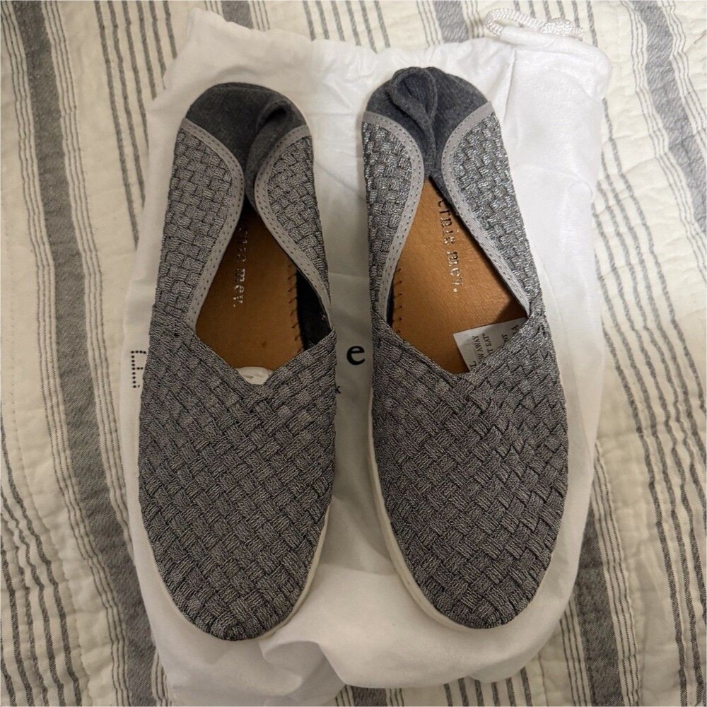 Bernie Mev Gray Woven Slip-On Comfort Lightweight Shoes Women Size 38